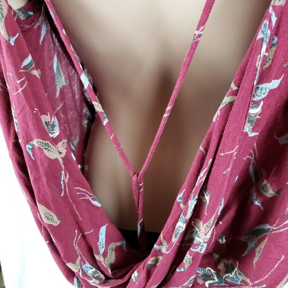 Free People Backless Top Womens M Burgundy Modal-Blend Boho Chic Earthy Flowy - Picture 11 of 11
